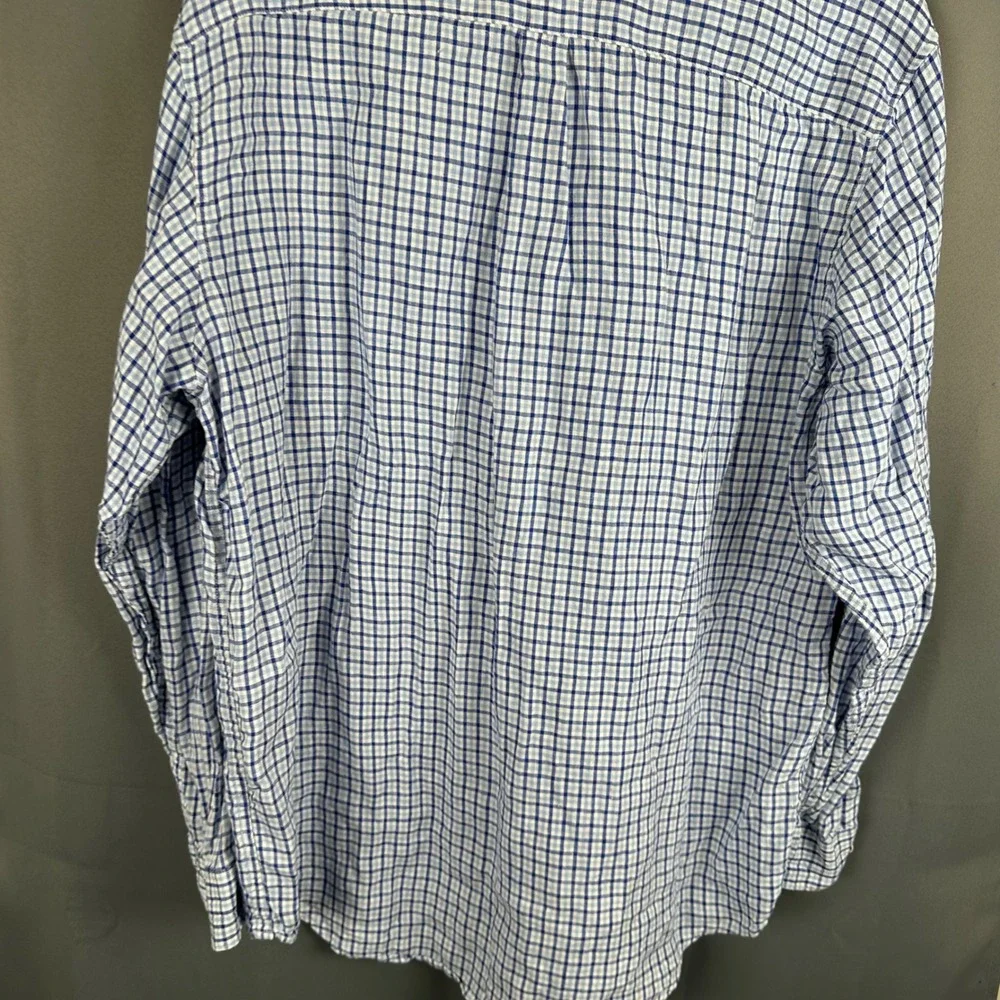 Banana Republic Mens XL Blue White Gingham Check 100% Linen Button Down Shirt